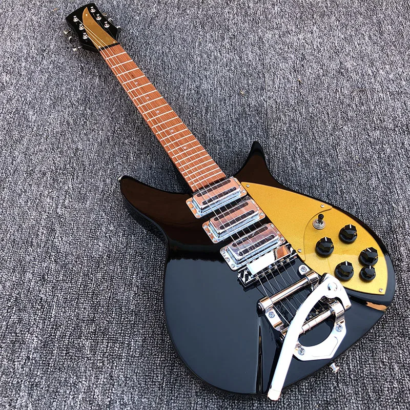 Guitarra Eléctrica 2019 de alta calidad, guitarra negra con protector de pico dorado, guitarra de cuello corto 325, diapasón de palisandro, 527 - AliExpress Deportes y entretenimiento