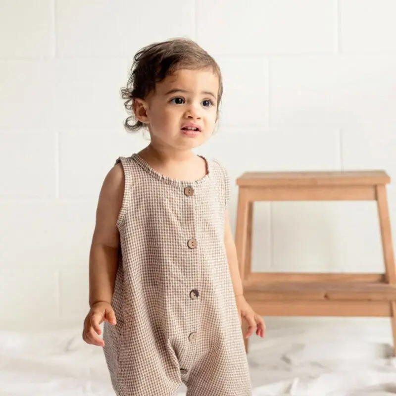 Emmababy 2020 Summer Clothing Newborn Infant Baby Boy Girl Cotton Romper Plaid Jumpsuit Clothes Outfits Sleeveless Sunsuit 0-18M