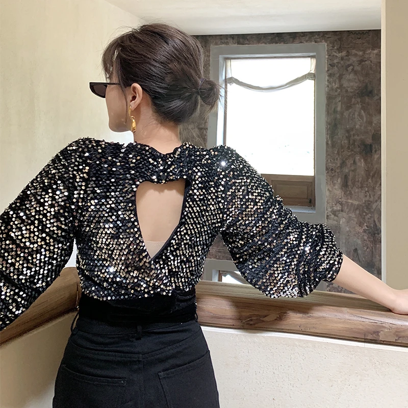 ladies silver sequin top