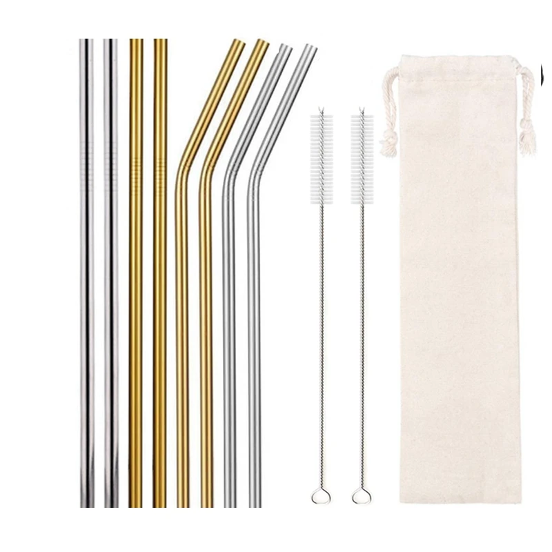 Vibrant Reusable Eco-Friendly Stainless Steel Straw Set - 10 Colorful Straws