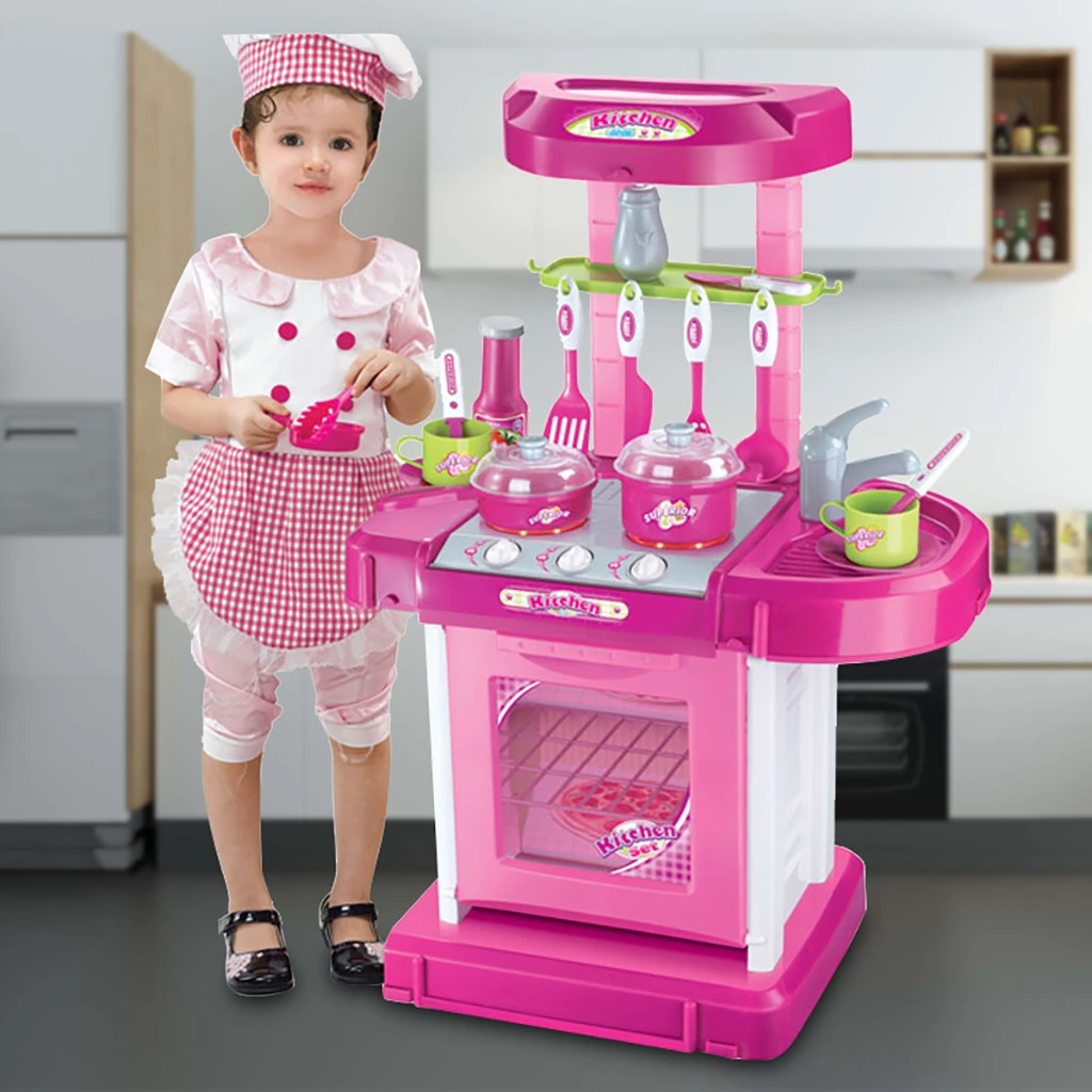 Cocina en miniatura para bebé, juego de simulación de plástico, comida, juguetes para niños con luz musical, juego de cocina para Niños # G5|Juguetes de cocina| - AliExpress