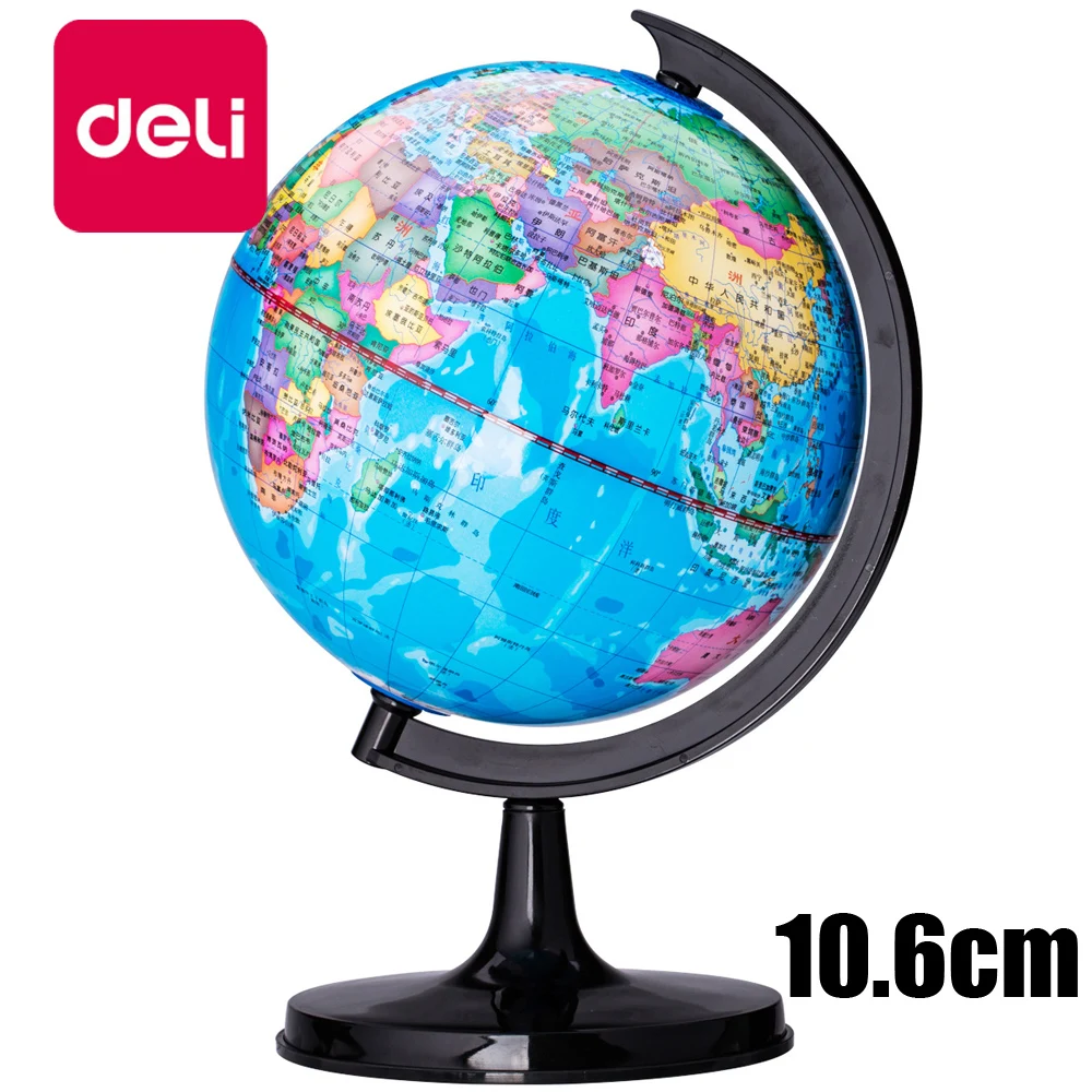

Deli 10.6cm Diameter Desktop Swivel Mini World Globe Full Plastic Home Office Student Stand Geography Teaching Supplies 3031