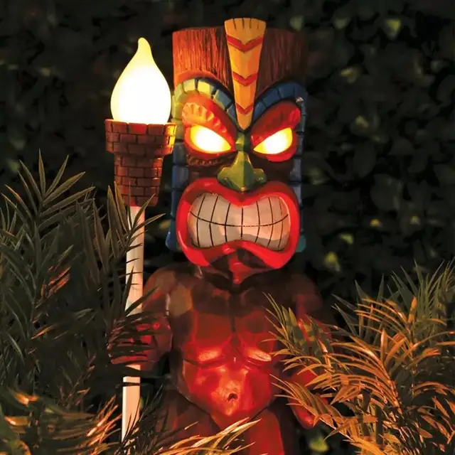 Napelemes Tiki Fáklya Szobor Szabadtéri Otthoni Dekoráció Kerti Figura Tornác Kézműves Terasz Vezetékes Gyanta Hawaii Totem - Image 3