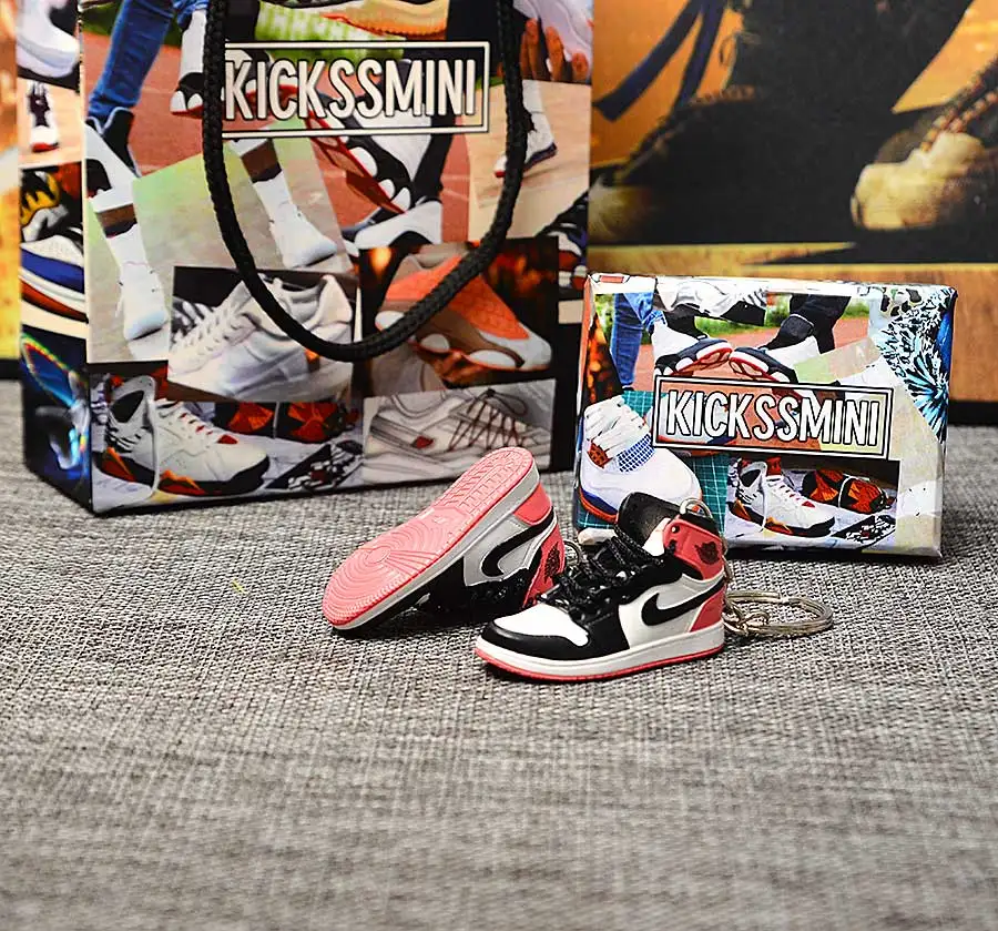 Персональный DIY Jordan Generation AIR JORDAN 1 chicago 3D кроссовок фигурный брелок сумка Подвеска парный брелок - Цвет: a pair w metal ring