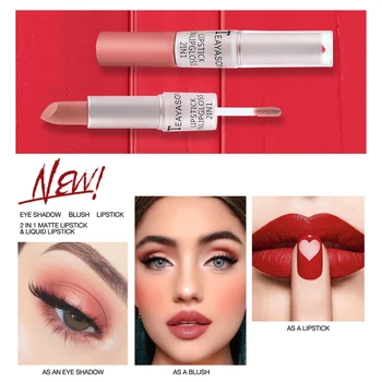 

TEAYASON Double-Head Non-stick Cup Matte Lip Gloss 2-in-1 Lasting Matte Bean Paste Color Non-stick Cup Lipstick TSLM1