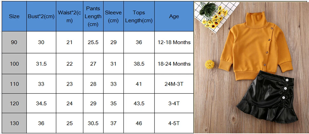 Прямая поставка; осенне-зимняя теплая одежда для маленьких девочек; свитер на пуговицах с длинными рукавами и высоким воротником; короткая кожаная юбка; комплект одежды