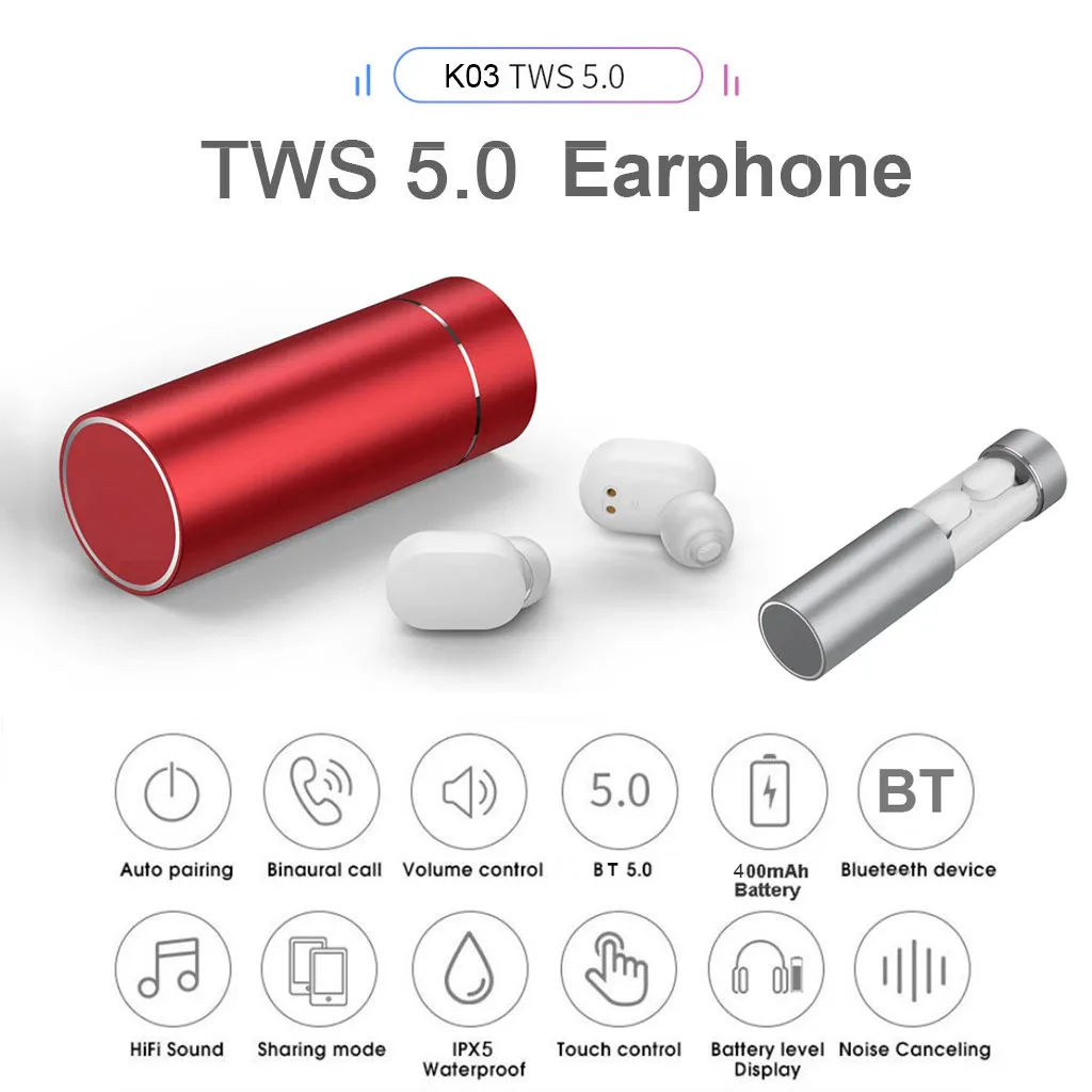 4 часа Время игры для iPhone K03 True HIFI Беспроводная Blueteeth 5,0 гарнитура Спорт Близнецы ухо стерео устойчивое IPX5 наушники