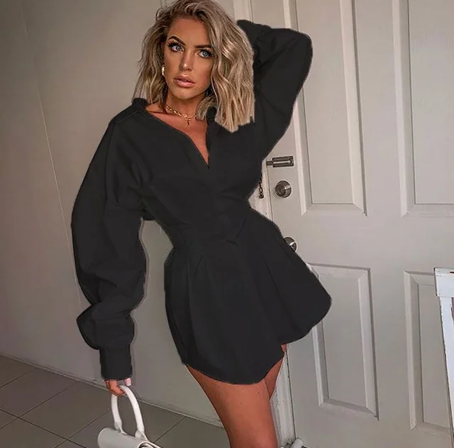 Women Sexy V neck Long Shirts Female Ladies Long Sleeve Shirt Beach Dresses Elegant Sexy Party Blouse 4