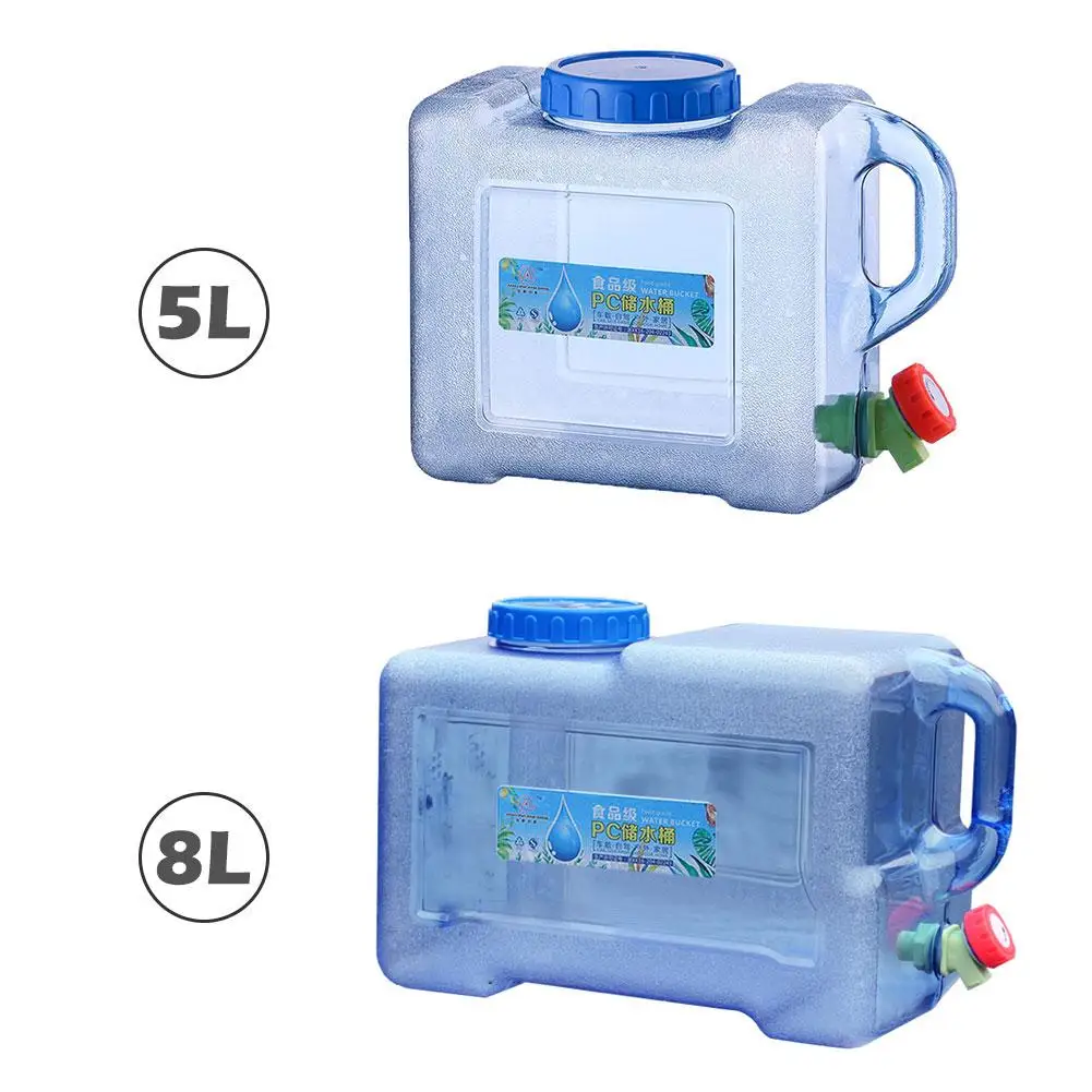 5L/8L Water Bucket Portable Camping Water Container With Tap Large Capacity Water Storage