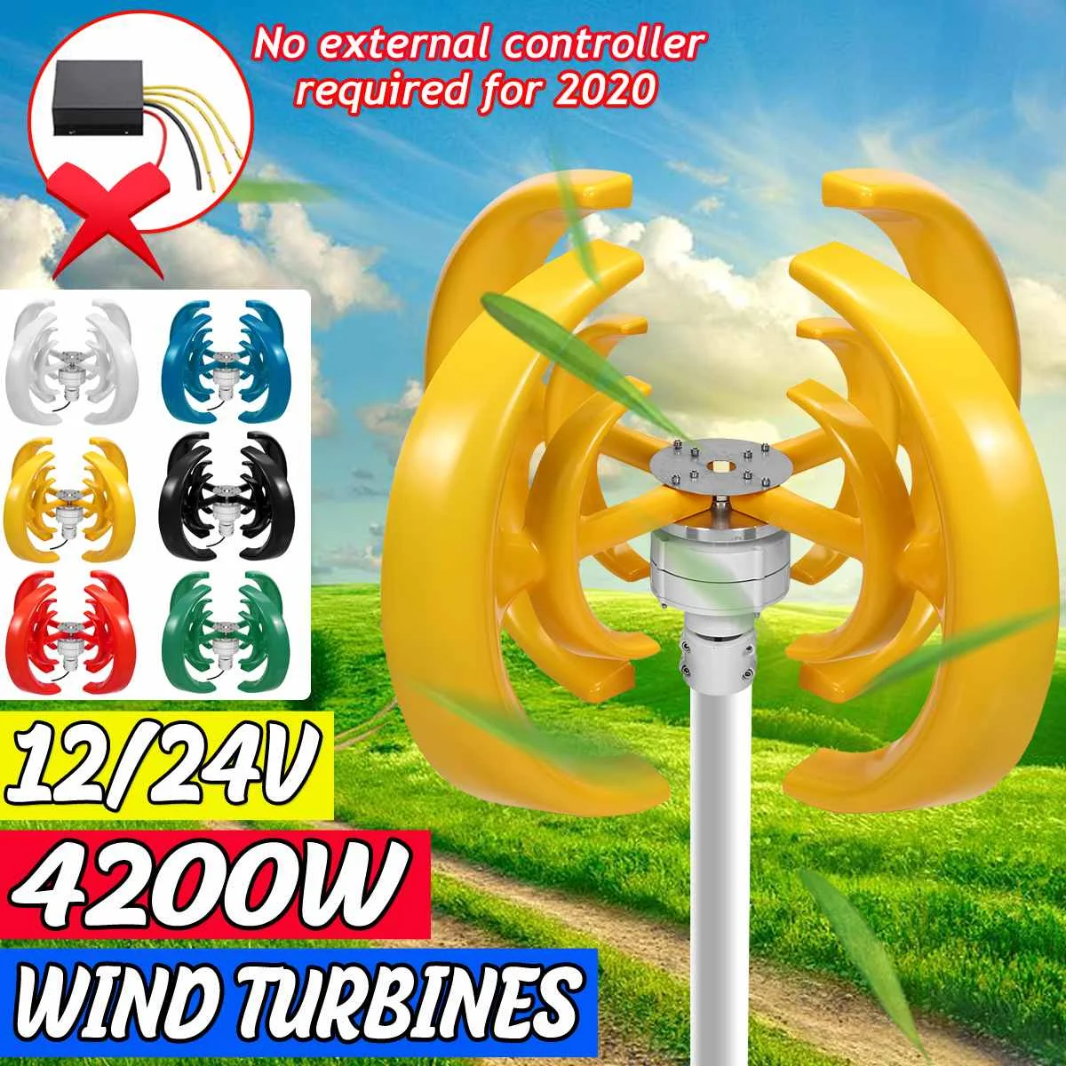 

12/24V 4 Blades Max 4200W Horizontal Home Wind Turbines Wind Generator Power Windmill Energy Turbines Charge for Home Camping