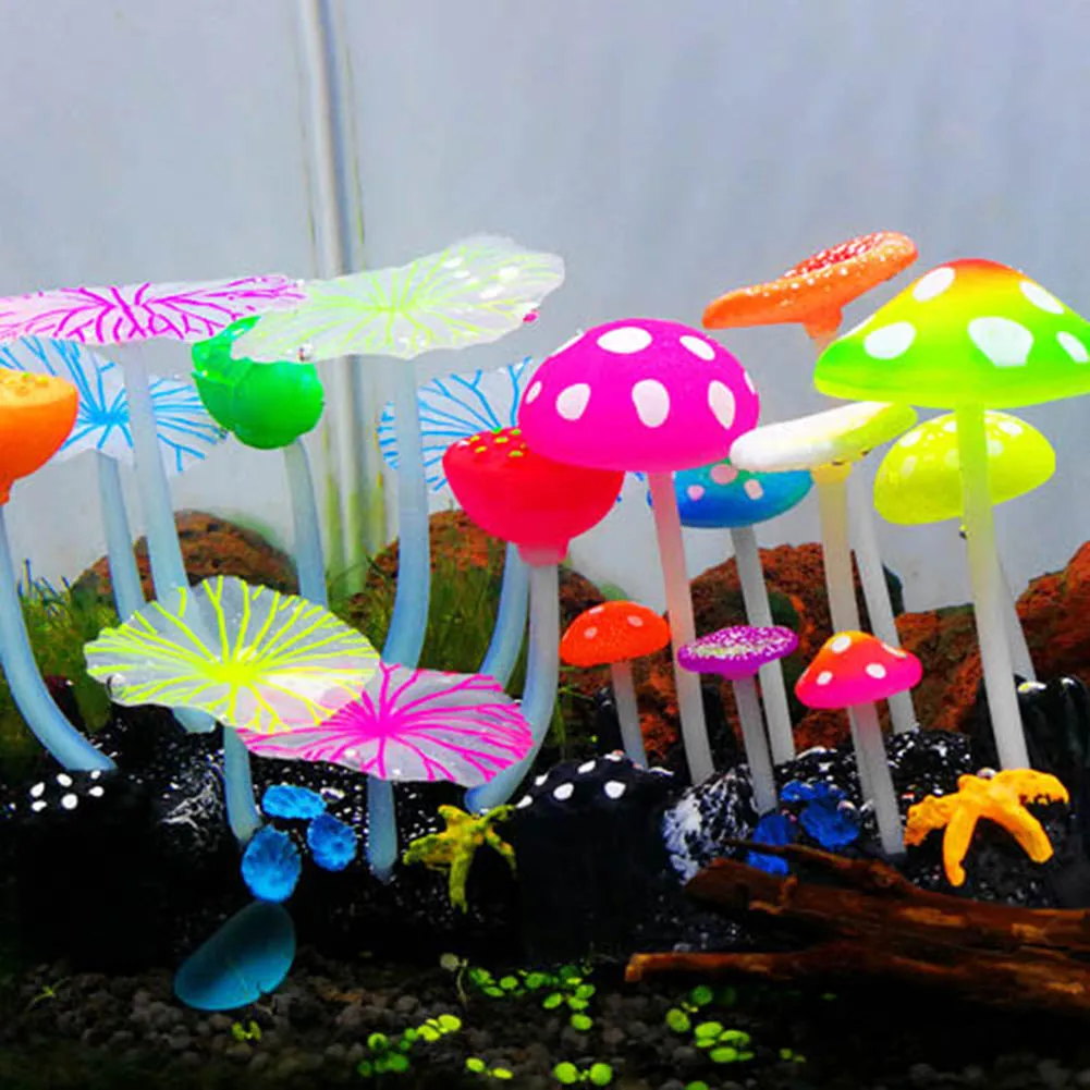 Silicone Simulated Plant Fluorescent Aquarium Decoration with Sucker