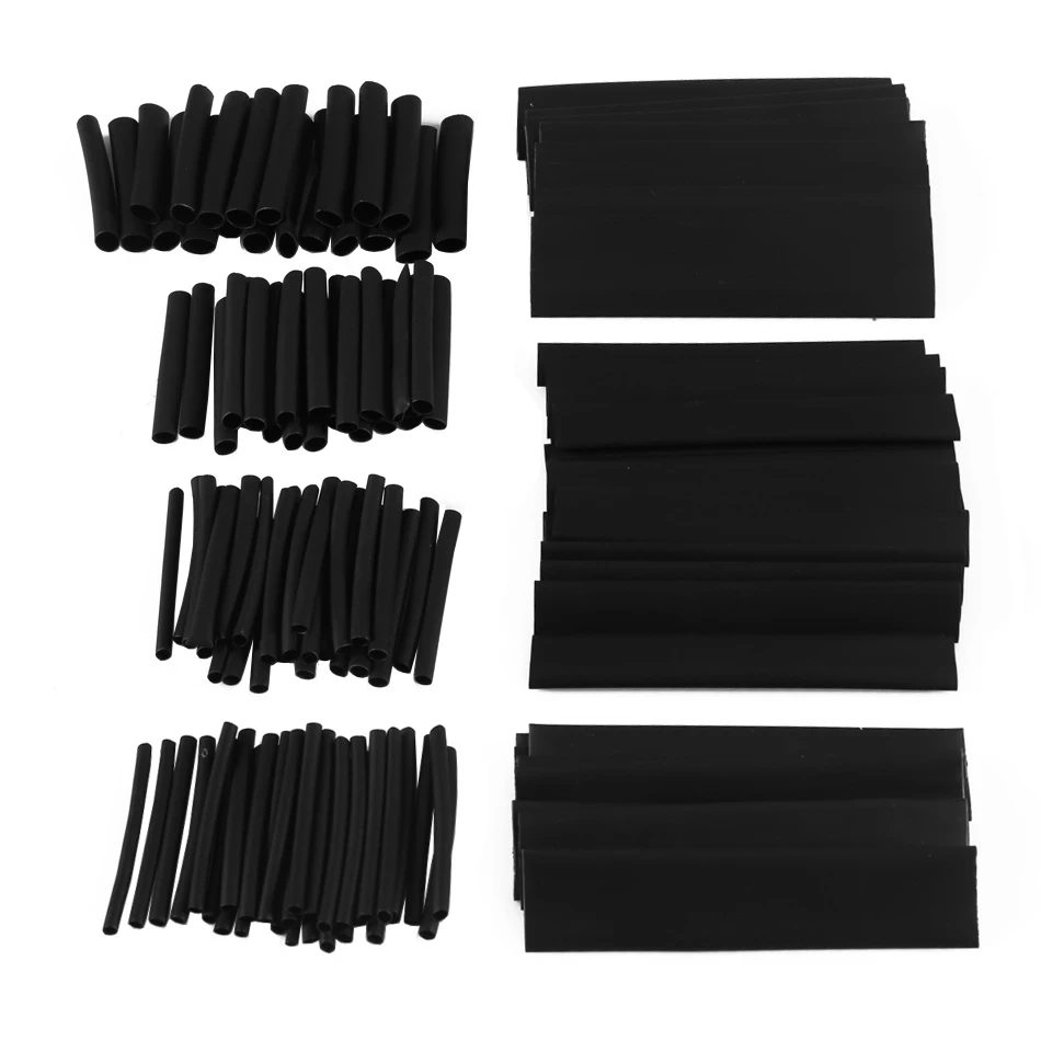 127pcs Heat Shrink Tubing 7.28m 2:1 Black Tube Car Cable Sleeving Assortment Wrap Wire Kit with Polyolefin Tube