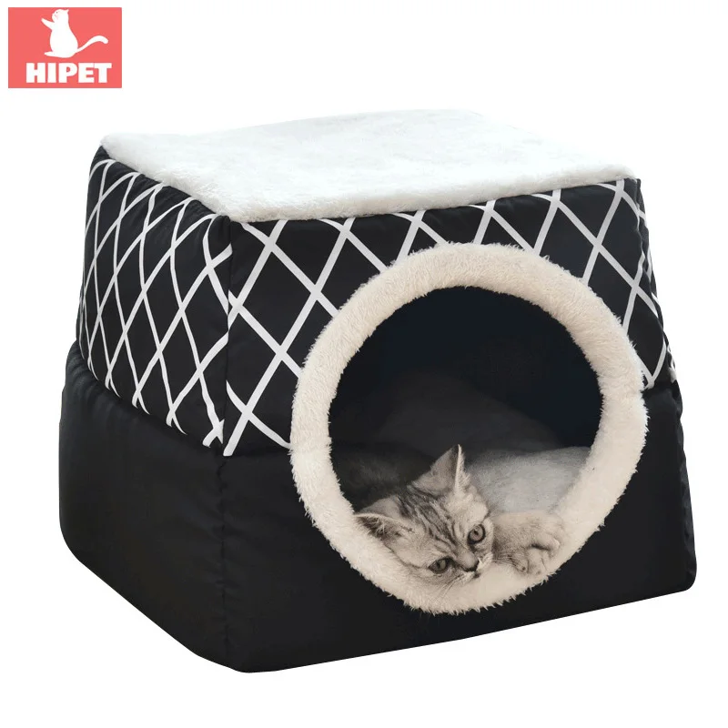 

Cat House Winter Soft Warm Dog Bed Foldable Washable Anti-slip Puppy Kennel Pet Cats Bed Nest Dog House With Removable Mat