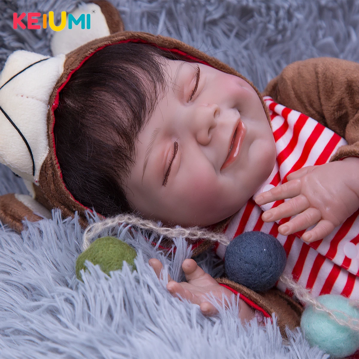 Lifelike Smiling Fiber Hair Reborn Baby Dolls 50 cm Super Soft Silicone Cloth Body Reborn Bebe Toys Kid Children's Day Gifts
