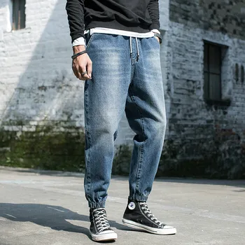 

Mens Popular Brand Loose Jeans Straight Trousers Men Plus Fertilizer Fat Denim Harem Pants Hip Hop Style Casual Streetwear