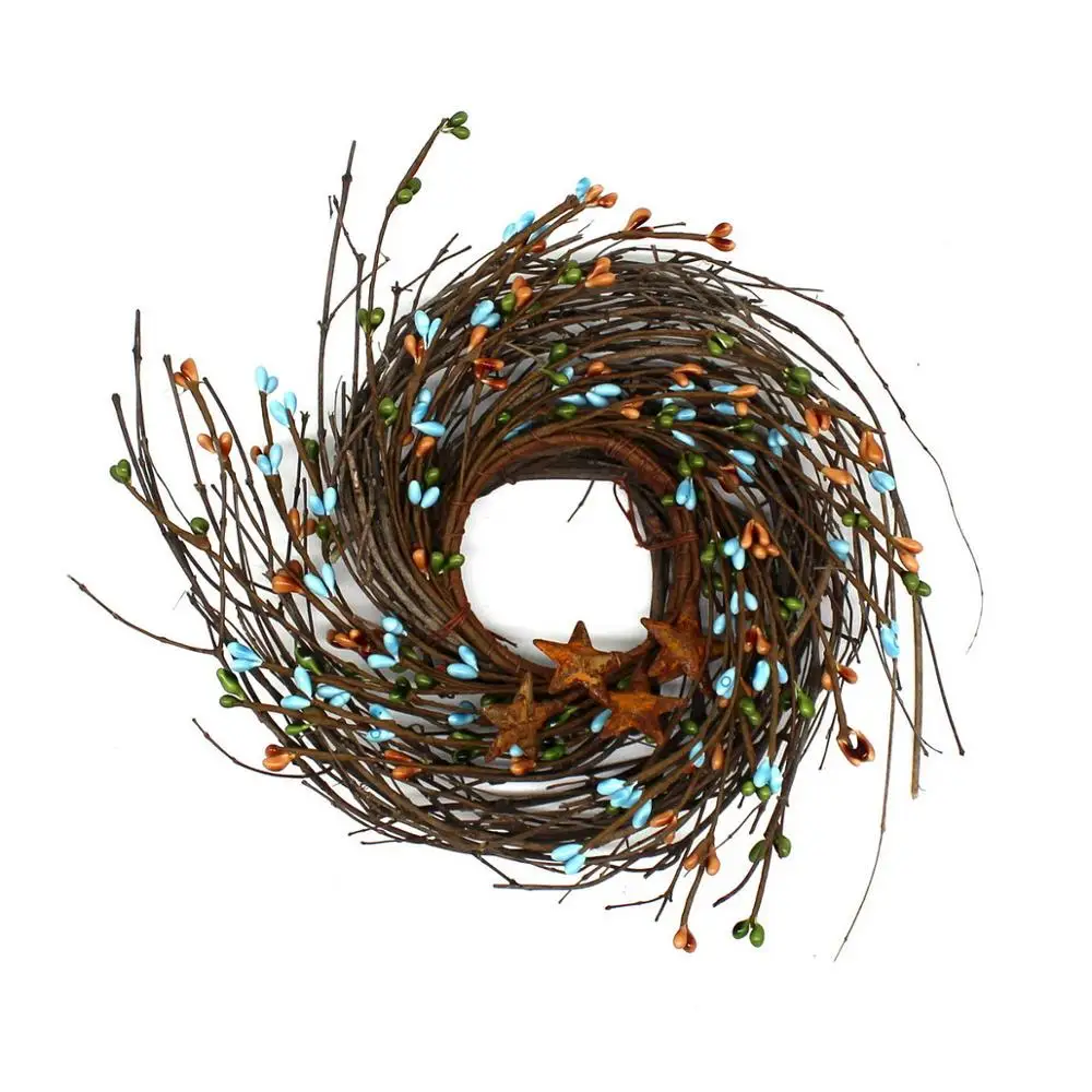 Primitives Rustic Pip Berries and Twig with Rusty Barn Stars Wreath 7 Inch Country Mix | Дом и сад