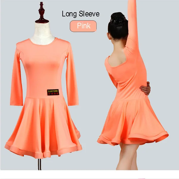 Long Sleeve Pink Новинка; платье для бальных танцев для девочек; платье для танго; Детский костюм для латинских танцев; одежда для латинских танцев; распродажа - Цвет: Long Sleeve Pink