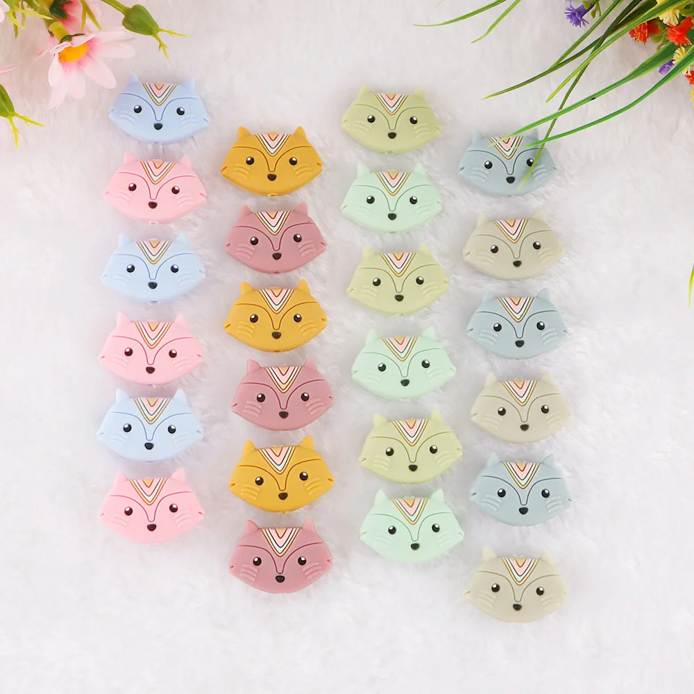 Kovict 10Pcs Cartoon Fox Baby Silicone Beads Rodent Molar Teething Toy DIY Baby Pacifier Chain Accessories Biting Beads BPA-Free Baby Teething Items hot