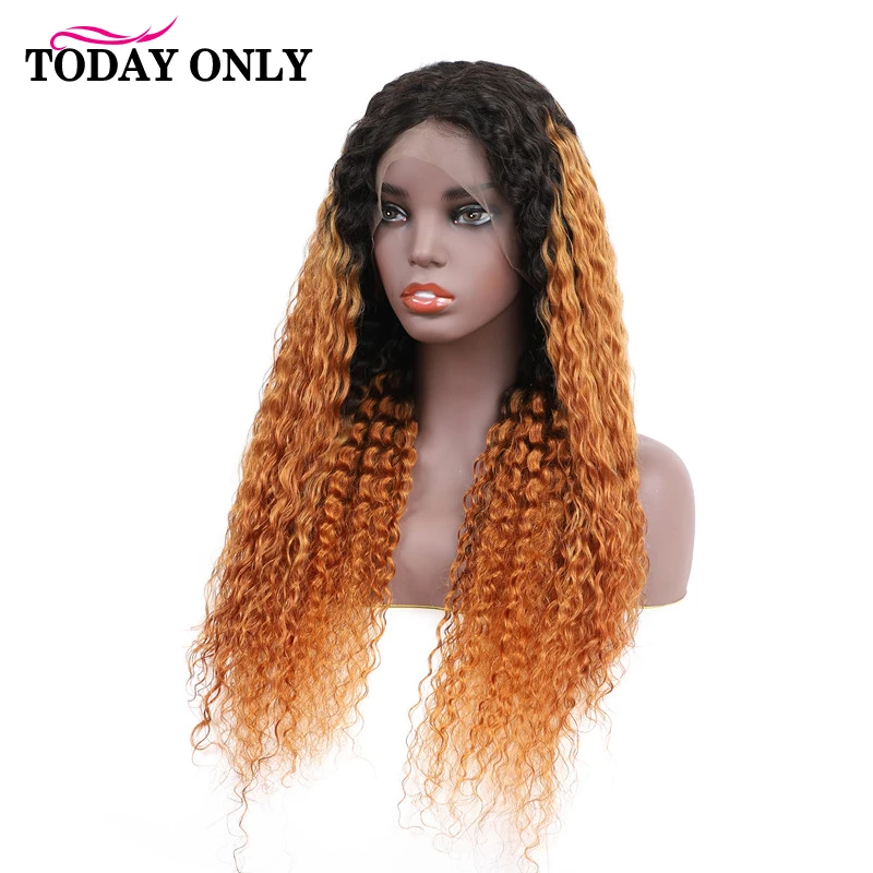 

TODAY ONLY 13x4 Lace Front Wig Brazilian Kinky Curly Wig Ombre Human Hair Wig 150 Density Blonde Lace Front Wig Pre Plucked Remy