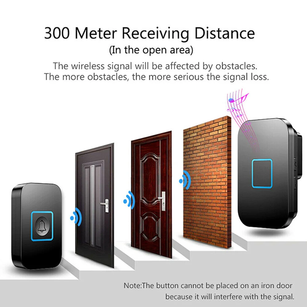 Waterproof Wireless Doorbell Outdoor Door Bell Security Smart Home Welcome Doorbells Loud 60 Chime LED Flash 300M 4