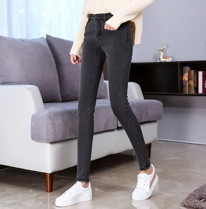 New Skinny Pants women Jeans Winter Thick Velvet slim winter Warm Long Trousers high waist lady Jeans Denim Pencil Pants