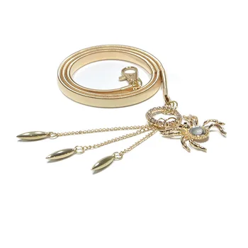 

New Metallic Elastic Belt Electroplating Spider Pendant Water Drill-encrusted Spring Waist Chain Dress Thin Belt.