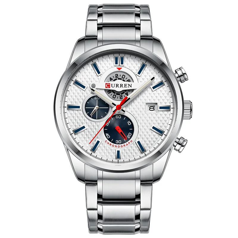 Silver White Новинка Curren Часы мужские Топ люксовый бренд Модные Спортивные кварцевые мужские s часы из нержавеющей стали с хронографом мужские часы Relogio Masculino - Цвет: Silver White