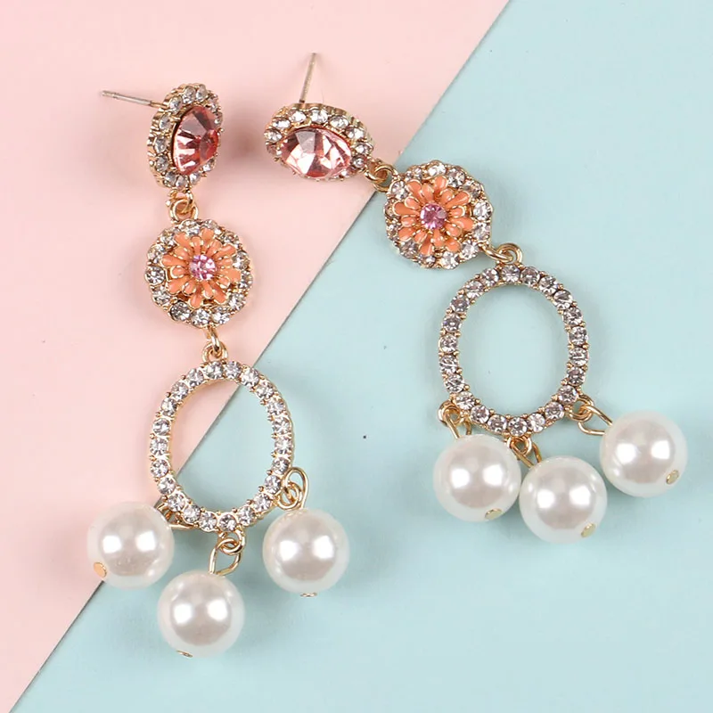 

Silver Needle Pearl Earrings Korean Exaggerated Fashion Flowers Long Pendant Personality Stud Earrings Female Korean Accessories