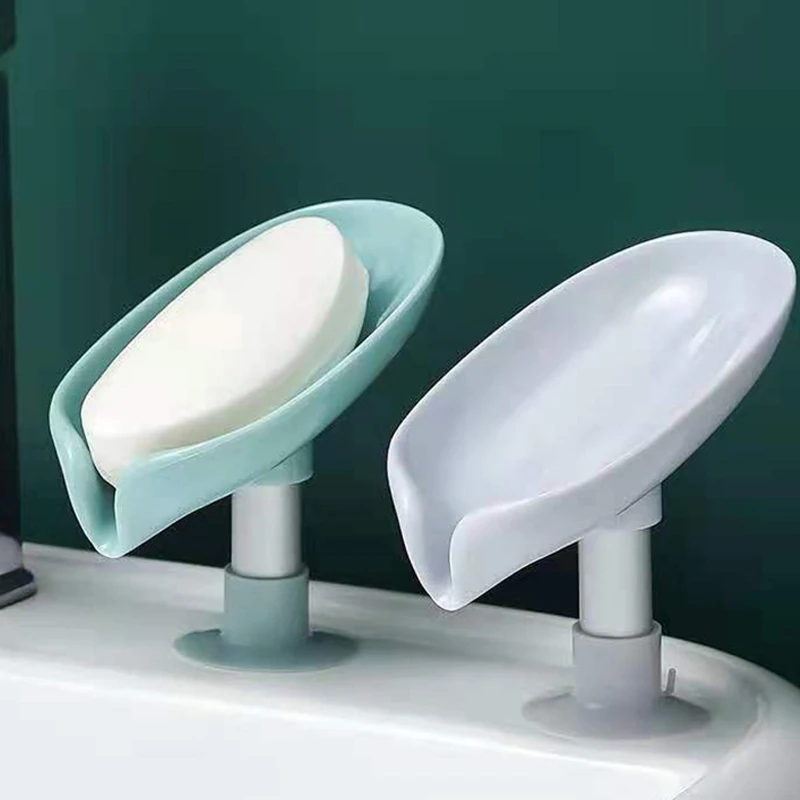 Leaf Shape Soap Tray PP Soap Box Non slip Drain Soap Dish With Suction Cup Sponge Soap Holder