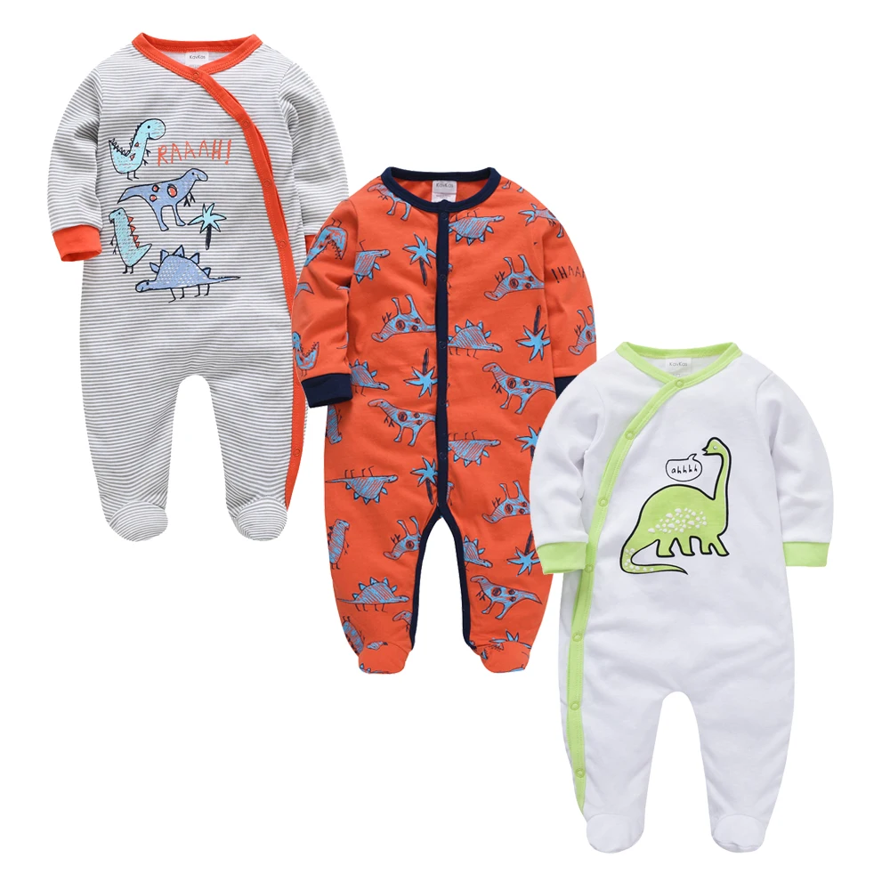 Kavkas 3 pcs/lot Baby Girls Boys Clothes Dinosaur Printing Summer Cotton Jumpsuit Newborn Rompers 0-3 m Long Sleeve Clothing