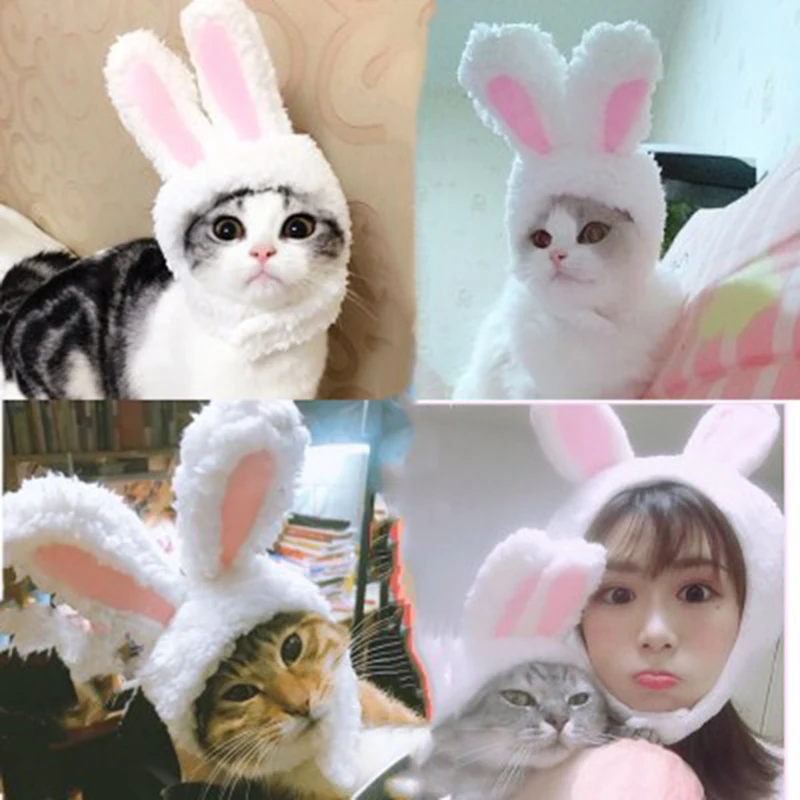 Funny Pet Dog Cat Wig Costume Warm Rabbit Hat For New Year Birthday Party Christmas Cosplay Accessories Props Puppy Headwear3
