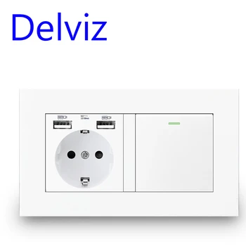 

Delviz EU Standard Light Switch, 16A power Outlet, 146mm * 86mm panel, 1 Gang 1Way / 2Way Stair Corridor Switch, Wall USB Socket