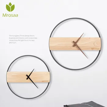 

Mrosaa 35/40CM Creative Nordic Metal Simple Silent Wall Clocks Round Wooden Clocks Bedroom Living room Home Decoration