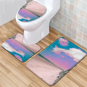 

Beach Scenery Bathroom Mat Three-Piece Bathroom Carpet Toilet Mat Set Door Mat Bathroom Non-Slip Mat Spot