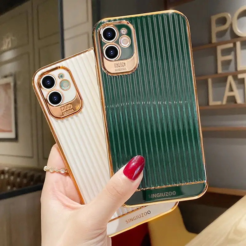 

For iphone 11 Pro Max Luxury stripe Electroplated gold plated silicone cases for XR XS Max XS for iPhone 7 8 plus Cover