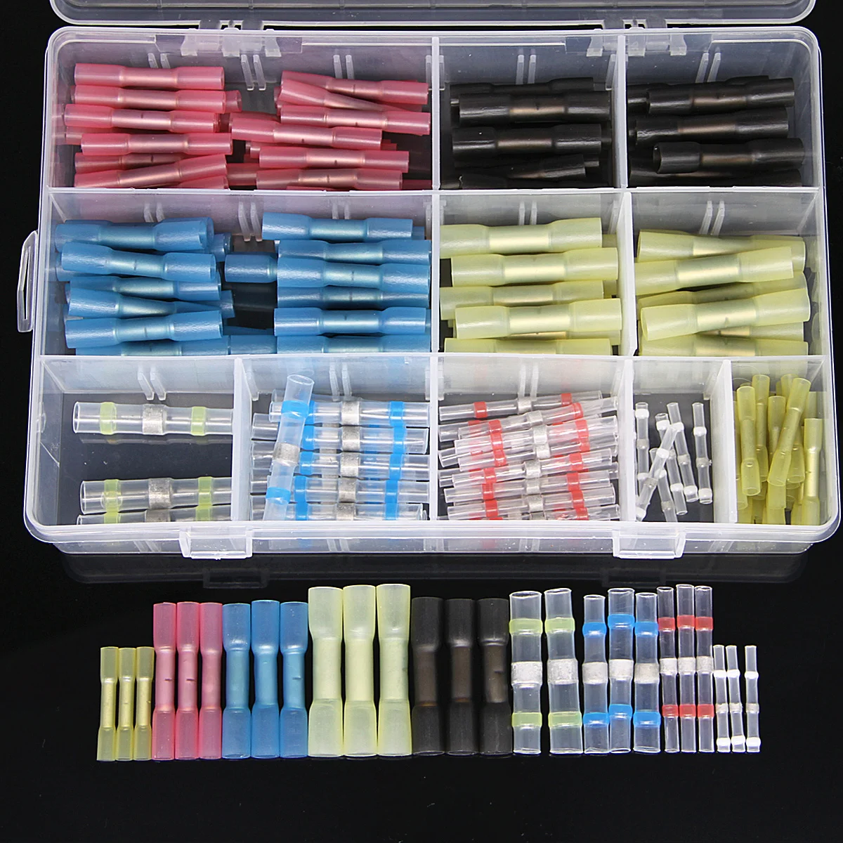 200PCS Waterproof Insulated Heat Shrink Butt Wire Connector Crimp Terminals+Soldered Sleeve Splice Terminal connectors