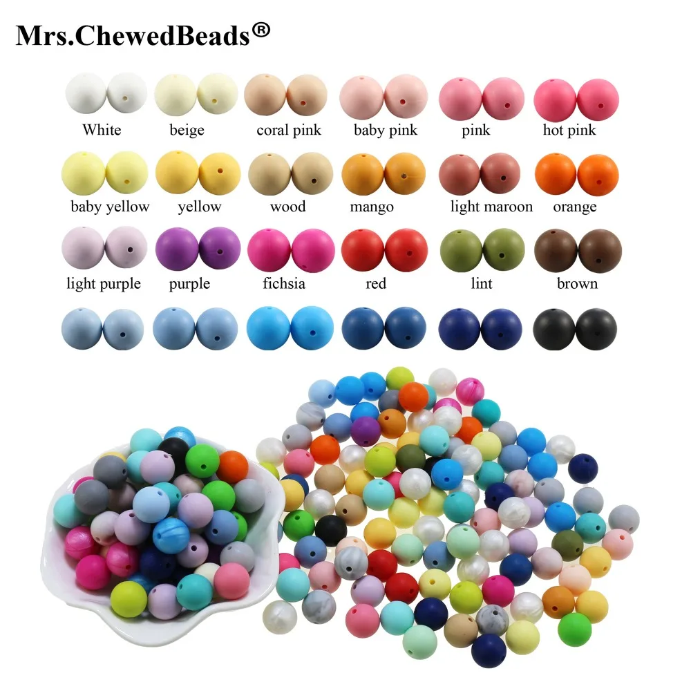 15mm silicone beads round loose jewelry baby teething balls(100pcs)silicone chew beads Food Grade Sensory infant baby teether