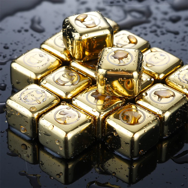 Ice Cubes Whiskey Stones Drink Cooler Ice Bucket Wine Cooler Sleeve Beer Bottle Cooler Beer Cooler Stainless Steel Wine Whisky Cooler Golden Whiskey Stones Cooling Ice Cubes Chilling Rocks Ice Bucket Champagne Beer Cooler Reuse