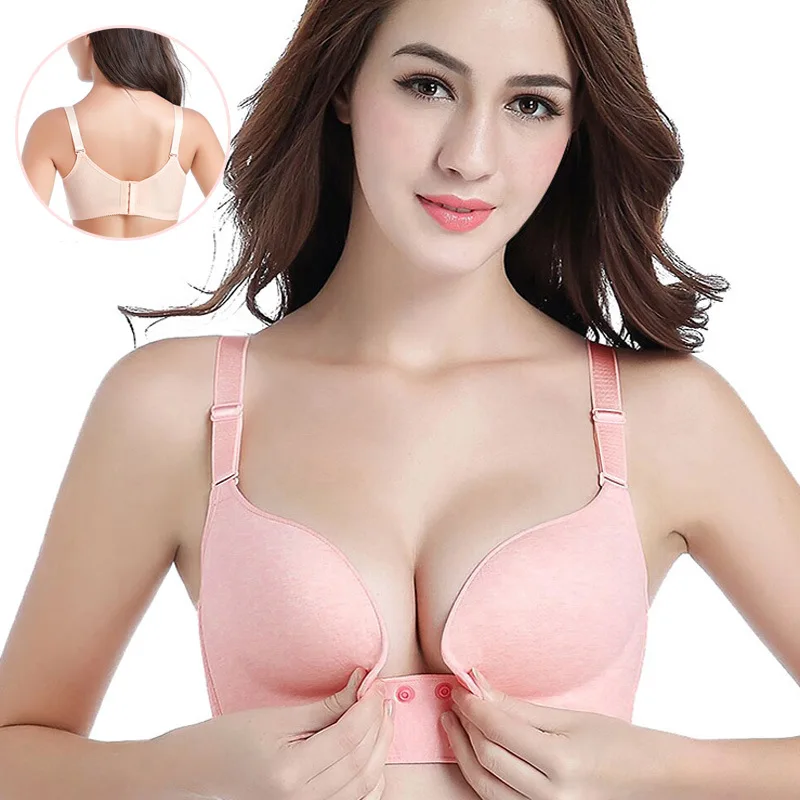 Women's Pregnancy Women Non-Steel Ring Colored Cotton Nursing Underwear Feeding Shiny Side Seemless Solid Front Buckle Paper Bra