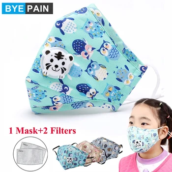 

1Pcs BYEPAIN Kids Cute Cartoon PM 2.5 Cotton Mask Washable Reusable Masks with 2 Filters for Outdoor