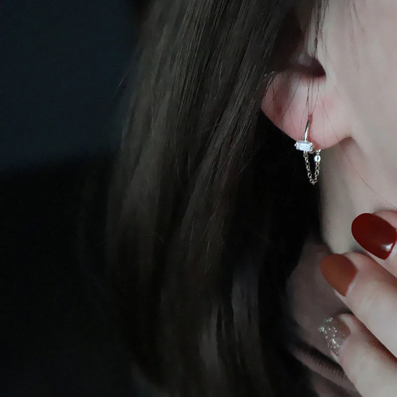 925 Sterling Silver French Simple Square Crystal Chain Earrings women Light Luxury Temperament Wedding Party Jewelry - Image 5