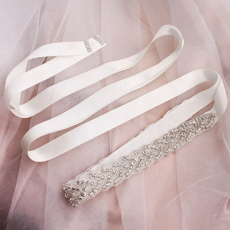 white Ceinture Элегантный Серебряный Кристальный свадебный пояс для выпускного бала, розовая лента, свадебный пояс для свадебного платья, свадебные аксессуары B6 - Цвет: white