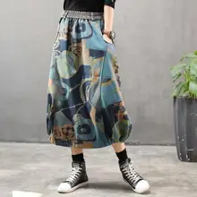 Утолщенная осенне-зимняя винтажная флисовая джинсовая юбка в стиле ретро с эластичной резинкой на талии и карманом хлопчатобумажная юбка из денима