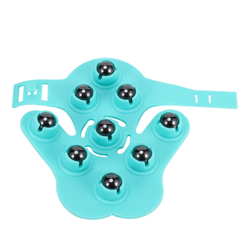 

Blue 1 Pcs Body Massager Glove Palms Shaped 9 Metal Roller Ball Stress Relief Anti Cellulite