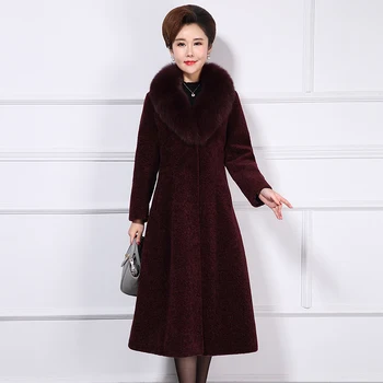 

2019 New Large Fox Fur Collar Wool Winter Jacket Women Real Fur Coat Female Slim Natural Sheep Shearing Overcoat A233