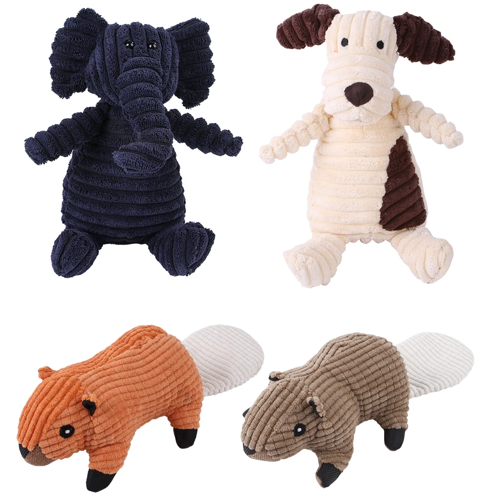 Plush Dog Toy Animals Shape Bite Resistant Squeaky Toys Corduroy Dog