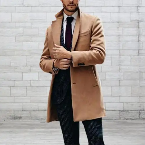 windproof jacket British Style  Gorgeous Men Solid Color Business Coat Khaki Formal Coat Single-breasted   for Daily Wear men's genuine fur coats & jackets Jackets