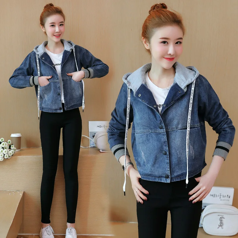 

Jeans Coat Women's Loose-Fit Hooded Versatile Tops New Style Fashion BF Long Sleeve Short Jacket Women's