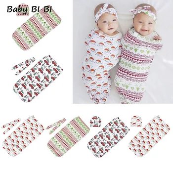 

Christmas Baby Sleeping Bag Hair Band Hat Set Wrap Towel Printing Newborn Swaddle Photography Accessories