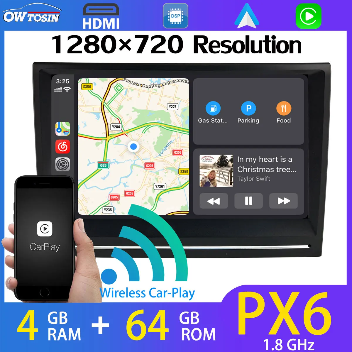 Автомобильный мультимедийный плеер 8 &quot1280*720P Android 9 0 PX6 4 Гб 64 беспроводной Carplay для